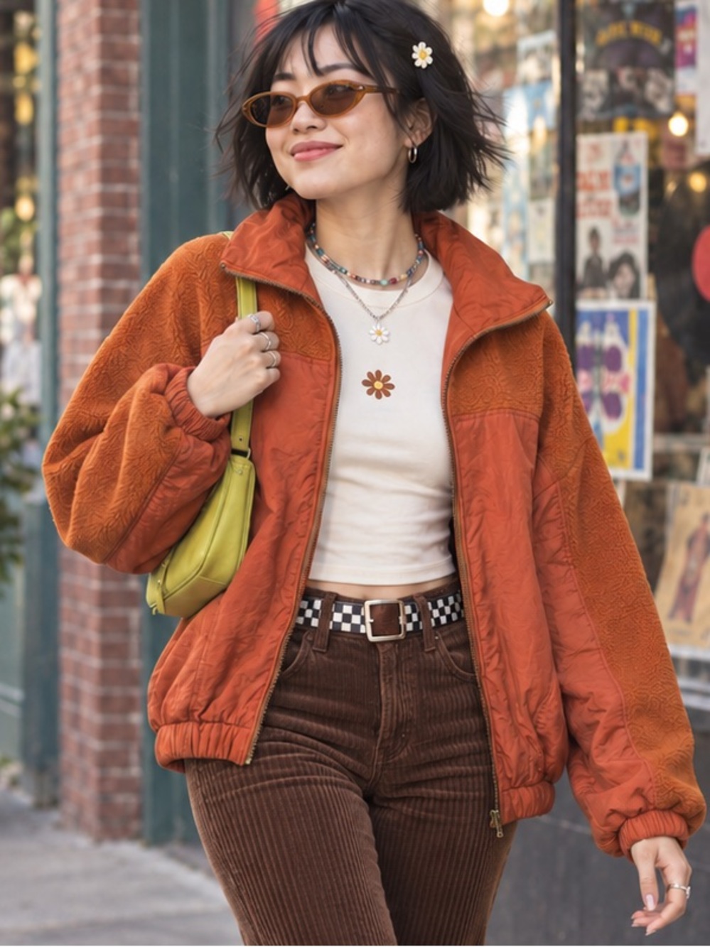 WILD FABLE RUST ORANGE FLEECE MIXED-MEDIA JACKET — MEDIUM